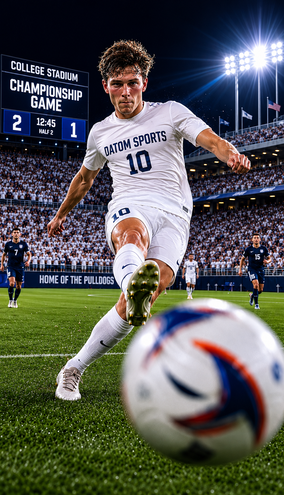 Soccer player in action at Datom Stadium